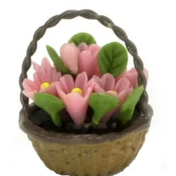 Pink Dollhouse Miniature Daisies in a Basket