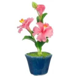 Pink Dollhouse Miniature Hibiscus in a Pot