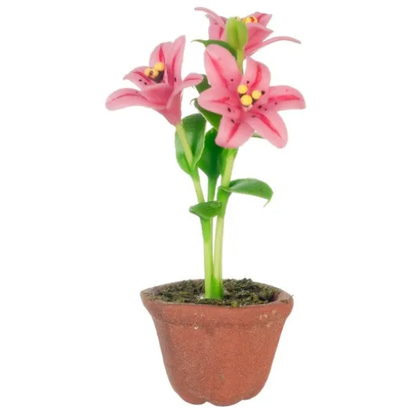 Potted Hot Pink Dollhouse Miniature Lilies