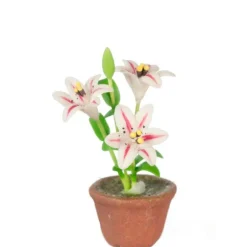 Potted Red Striped Dollhouse Miniature Lilies
