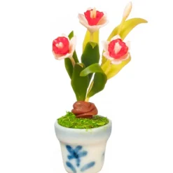Red & White Dollhouse Miniature Daffodils in a Pot