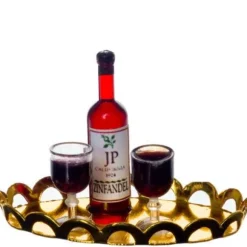 Red Dollhouse Miniature Wine on a Tray