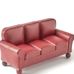 Red Leather Dollhouse Miniature Sofa