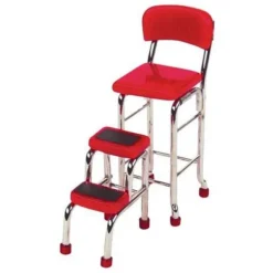 Red 1950s Dollhouse Miniature Kitchen Step Stool Set