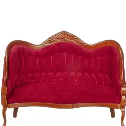 Red Velvet Victorian Dollhouse Miniature Sofa