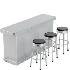 Retro Dollhouse Miniature Counter with Stools