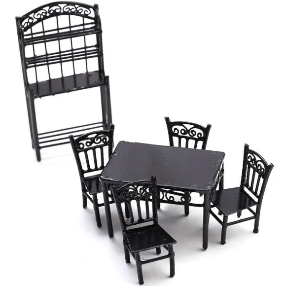 1/24 Scale Dollhouse Miniature 6-Piece Black Kitchen Set