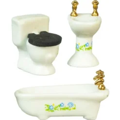 1/24 Scale Floral Dollhouse Bathroom Set