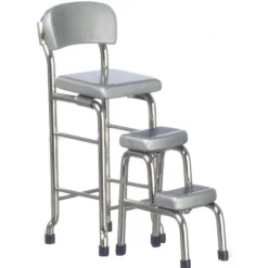 Silver 1950s Dollhouse Miniature Kitchen Step Stool Set