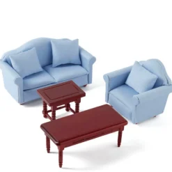 Sky Blue Fabric Dollhouse Miniature Living Room Set