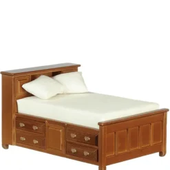 Walnut Dollhouse Miniature Double Bed