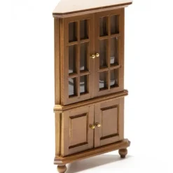 Walnut Dollhouse Miniature Corner Cabinet Hutch