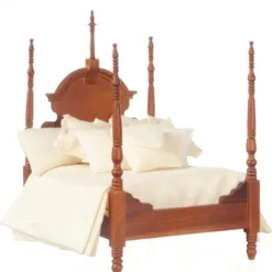 Walnut Dollhouse Miniature Four-Post Bed