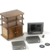 Walnut Dollhouse Miniature Entertainment Center with Accessories