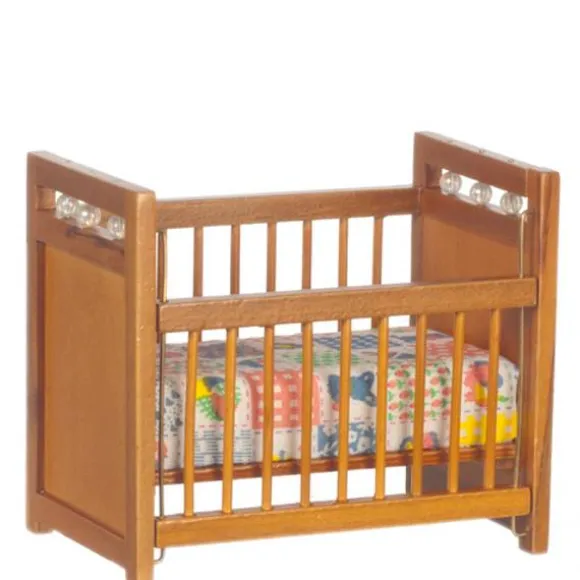 Walnut Dollhouse Miniature Crib