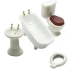 White Art Deco Dollhouse Miniature Bathroom Set