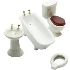White Art Deco Dollhouse Miniature Bathroom Set