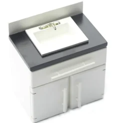 White Dollhouse Miniature Sink with Black Top