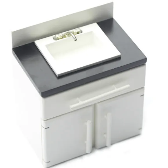 White Dollhouse Miniature Sink with Black Top