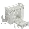 White Dollhouse Miniature Bunk Bed with Chair