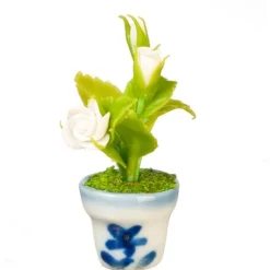 White Dollhouse Miniature Roses in a Pot