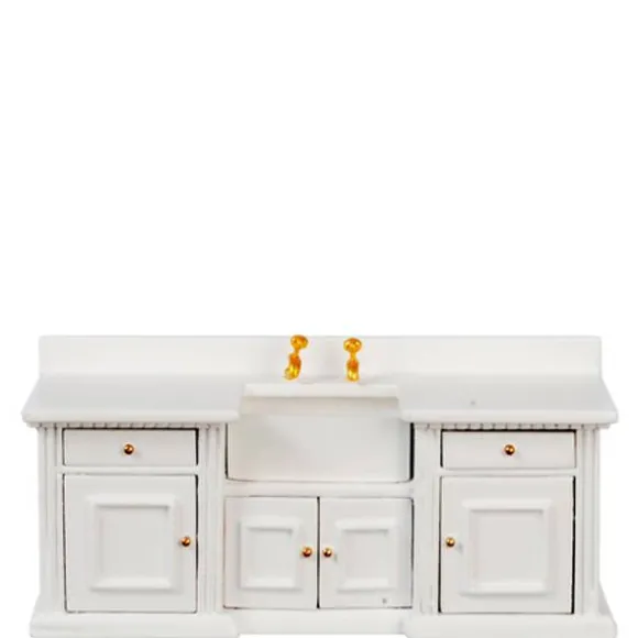 White Dollhouse Miniature Kitchen Sink & Counter