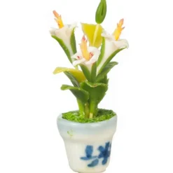 White Dollhouse Miniature Hibiscus in Pot