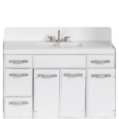 White Dollhouse Miniature Double Kitchen Sink with Cabinets