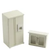 White Dollhouse Miniature Refrigerator & Cabinet