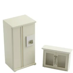 White Dollhouse Miniature Refrigerator & Cabinet