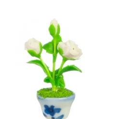 White Dollhouse Miniature Roses in a Pot