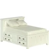 White Dollhouse Miniature Double Bed with Drawers
