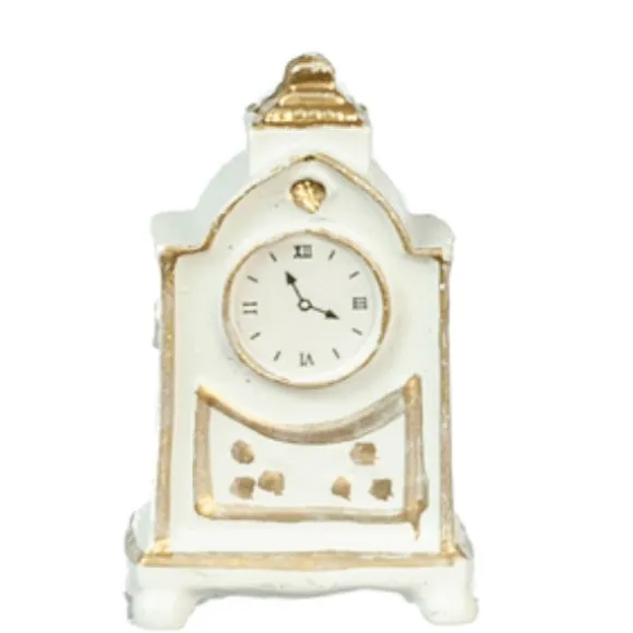 White Dollhouse Miniature Mantle Clock