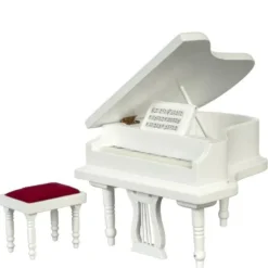 White Dollhouse Miniature Piano & Bench