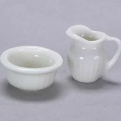 White Dollhouse Miniature Pitcher & Bowl