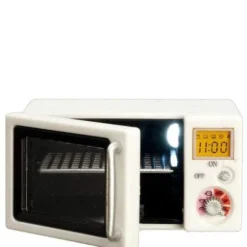 White Dollhouse Miniature Microwave with Working Light