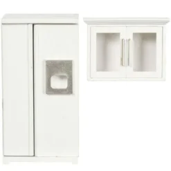 White Dollhouse Miniature Refrigerator & Cabinet