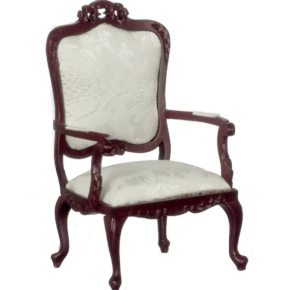 White Fabric Dollhouse Miniature Victorian Chair