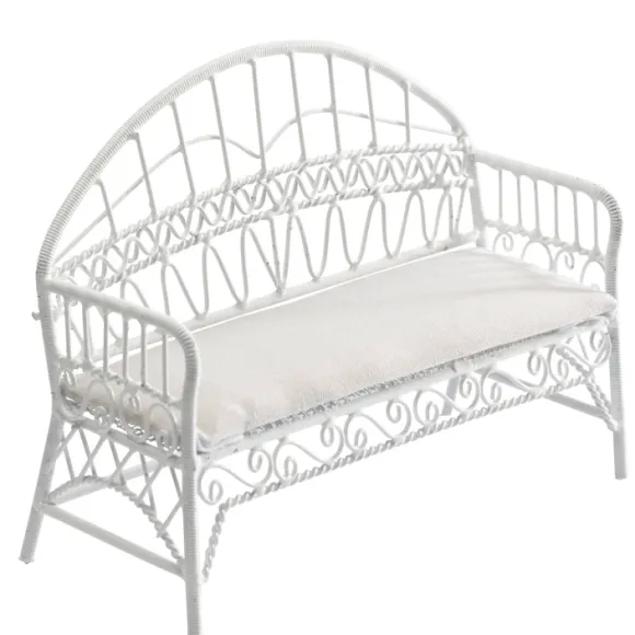 White Metal Dollhouse Miniature Patio Bench