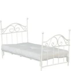 White Metal Dollhouse Miniature Twin Bed