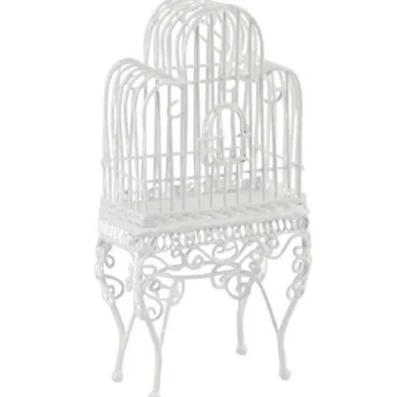White Wire Dollhouse Miniature Birdcage