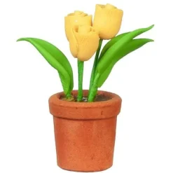 Yellow Dollhouse Miniature Tulips in a Pot